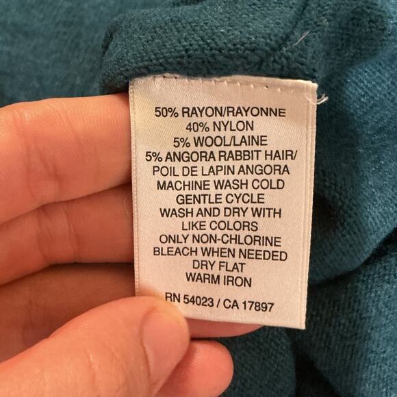 Vintage Old Navy Women Y2K Sweater Size Medium Wool Blend Teal Blue Preppy Vneck - Picture 6 of 7